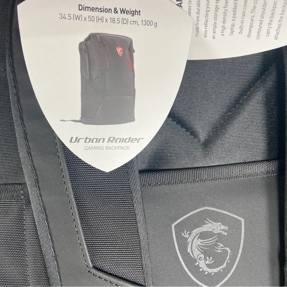 MSI Urban Raider Gaming Backpack Unisex Black Red Dragon Logo 17 In. Laptop Bag